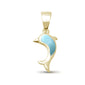 Yellow Gold Plated Natural Larimar Dolphin .925 Sterling Silver Pendant