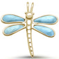 Yellow Gold Plated Natural Larimar Dragonfly .925 Sterling Silver Pendant
