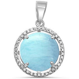 Natural Larimar & Cubic Zirconia .925 Sterling Silver Pendant