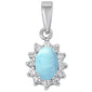 Natural Larimar & Cubic Zirconia Oval .925 Sterling Silver Pendant