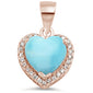 Rose Gold Plated Natural Larimar Heart with CZ .925 Sterling Silver Pendant