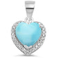 Natural Larimar Heart with CZ .925 Sterling Silver Pendant