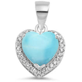 Natural Larimar Heart with CZ .925 Sterling Silver Pendant