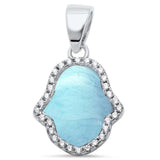 Natural Larimar & Cubic Zirconia Hamsa .925 Sterling Silver Pendant