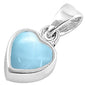 Natural Larimar Cute Heart .925 Sterling Silver Charm Pendant