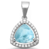 Trillion Shape Natural Larimar & Cubic Zirconia .925 Sterling Silver Pendant