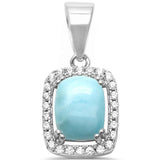 Radiant Shape Natural Larimar & Cubic Zirconia .925 Sterling Silver Pendant