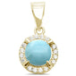 Yellow Gold Plated Natural Larimar & Cubic Zirconia .925 Sterling Silver Pendant