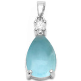 Pear Shape Natural Larimar & Cubic Zirconia .925 Sterling Silver Pendant
