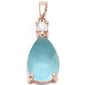 Rose Gold Plated Pear Shape Natural Larimar & Cubic Zirconia .925 Sterling Silver Pendant