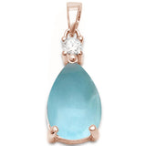 Rose Gold Plated Pear Shape Natural Larimar & Cubic Zirconia .925 Sterling Silver Pendant