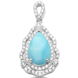 Pear Shape Natural Larimar & Cubic Zirconia .925 Sterling Silver Pendant