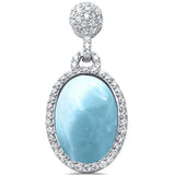Unique! Natural Larimar  & Cz drop Dangle .925 Sterling Silver Pendant