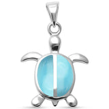 Cute Natural Larimar Turtle  .925 Sterling Silver Pendant