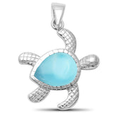 Cute Natural Larimar Turtle  .925 Sterling Silver Pendant