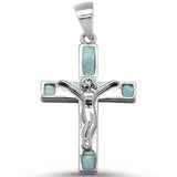 Cross Natural Larimar .925 Sterling Silver Pendant 1" Long