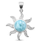 Cute! Natural Larimar Sun Ocean Surf Celestial Sun  .925 Sterling Silver Pendant