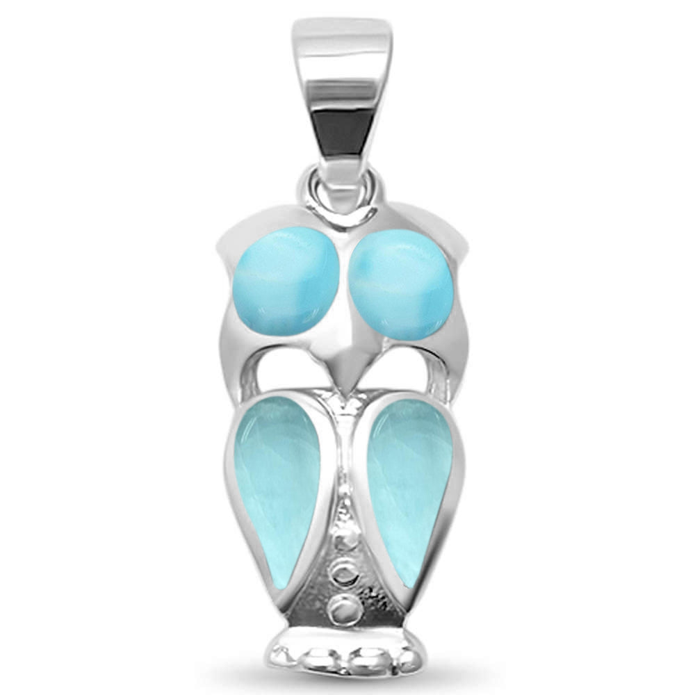 <span>CLOSEOUT!</span> Natural Larimar Whimsical Owl .925 Sterling Silver Pendant
