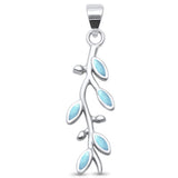 Cute! Natural Larimar Olive Friendship Branch .925 Sterling Silver Pendant