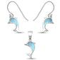 Larimar Dolphin Dangle .925 Sterling Silver Pendant & Earrings SET