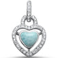 Elegant Halo Style Natural Larimar Heart .925 Sterling Silver Charm Pendant