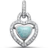 Elegant Halo Style Natural Larimar Heart .925 Sterling Silver Charm Pendant