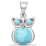 Natural Larimar Whimsical Owl .925 Sterling Silver Pendant