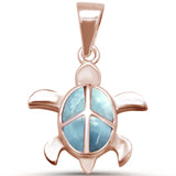 Rose Gold Plated Turtle Natural Larimar .925 Sterling Silver Pendant