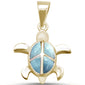 Yellow Gold Plated Turtle Natural Larimar .925 Sterling Silver Pendant