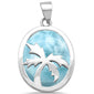 Solid Natural Larimar with Palm Tree Design .925 Sterling Silver Pendant