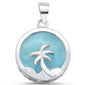 Natural Round Larimar with Palm Tree Design .925 Sterling Silver Pendant