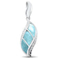 Natural Larimar Leaf Design .925 Sterling Silver Pendant