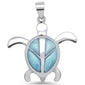 Natural Larimar Turtle with Peace Sign Design .925 Sterling Silver Pendant