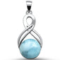 Round Natural Larimar Infinity .925 Sterling Silver Pendant