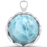 Natural Larimar ROund .925 Sterling Silver Pendant