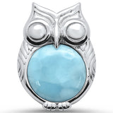Natural Larimar Owl Design .925 Sterling Silver Pendant