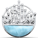 Natural Larimar Bamboo Design .925 Sterling Silver Pendant