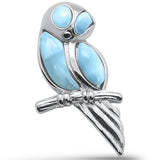 Natural Larimar Owl Design .925 Sterling Silver Pendant