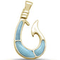 Yellow Gold Plated Natural Larimar Fish Hook .925 Sterling Silver Pendant