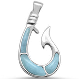 Natural Larimar Fish Hook  .925 Sterling Silver Pendant