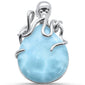 Natural Larimar Octopus Oval .925 Sterling Silver Pendant