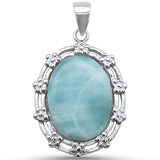 Elegant! Oval Natural Larimar .925 Sterling Silver Charm Pendant