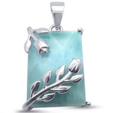 Square Leaf Natural Larimar .925 Sterling Silver Pendant 1"  Long
