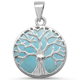 Natural Larimar Tree of Life Design .925 Sterling Silver Pendant