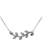 Natural Larimar Olive Branch Leaf Design .925 Sterling Silver Pendant Necklace 16+1" Ext.