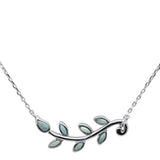 Natural Larimar Olive Branch Leaf Design .925 Sterling Silver Pendant Necklace 16+1" Ext.