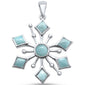 Round Natural Larimar Snowflake Design .925 Sterling Silver Pendant
