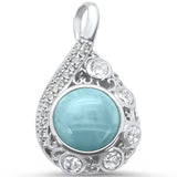 <span>CLOSEOUT!</span>Natural Larimar & CZ Pear Drop Statement .925 Sterling Silver Pendant