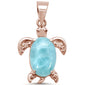 Rose Gold Plated Natural Larimar Turtle .925 Sterling Silver Charm Pendant