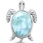 Natural Larimar Turtle Oval .925 Sterling Silver Charm Pendant
